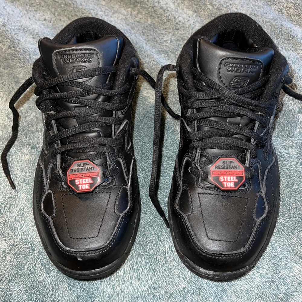 Sketchers leather steel toe work shoes